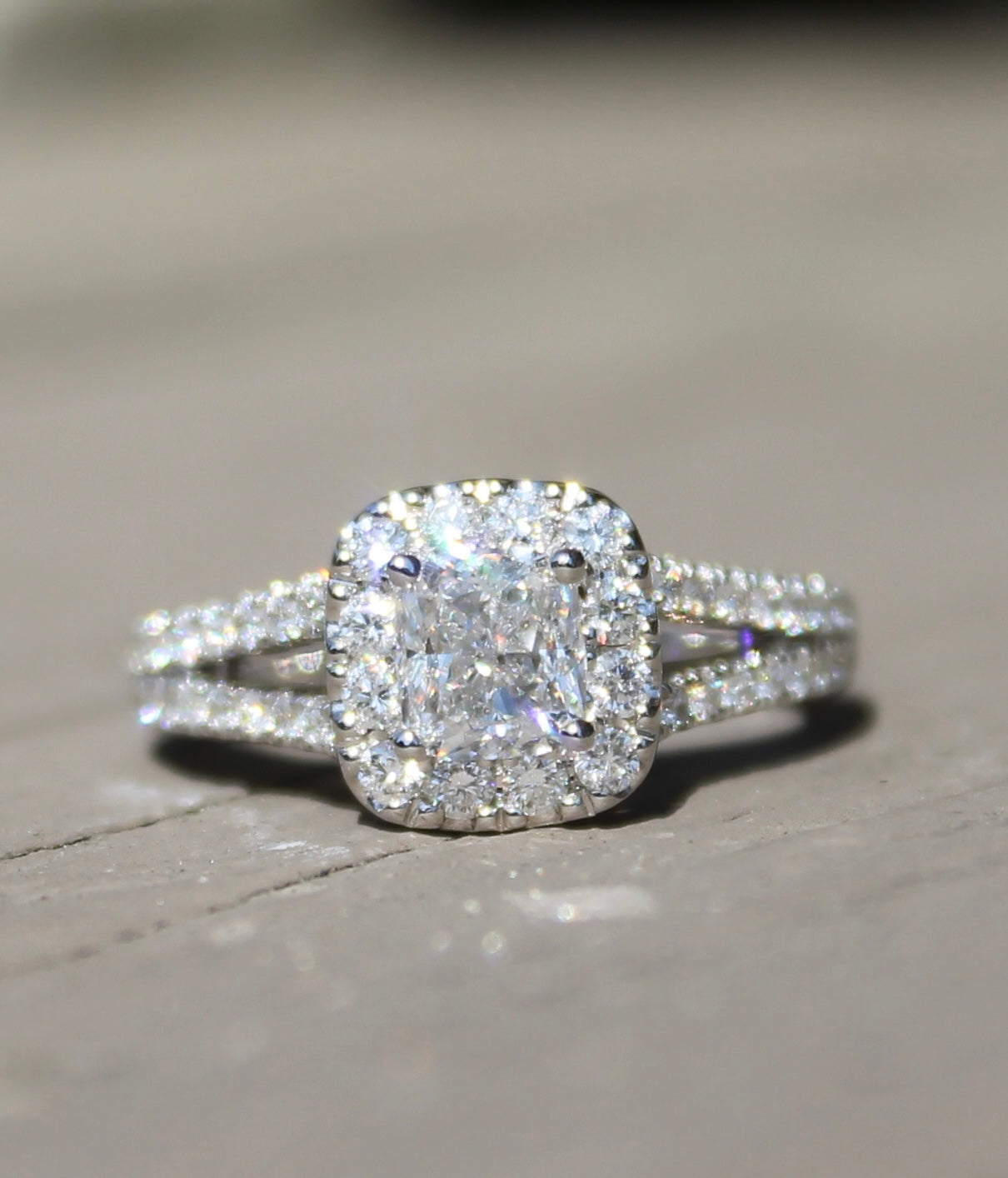 14k Natural Cushion Cut Diamond Ring