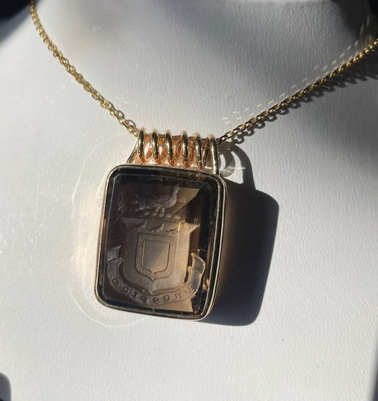 Smokey Quartz Intaglio Pendant 14ky