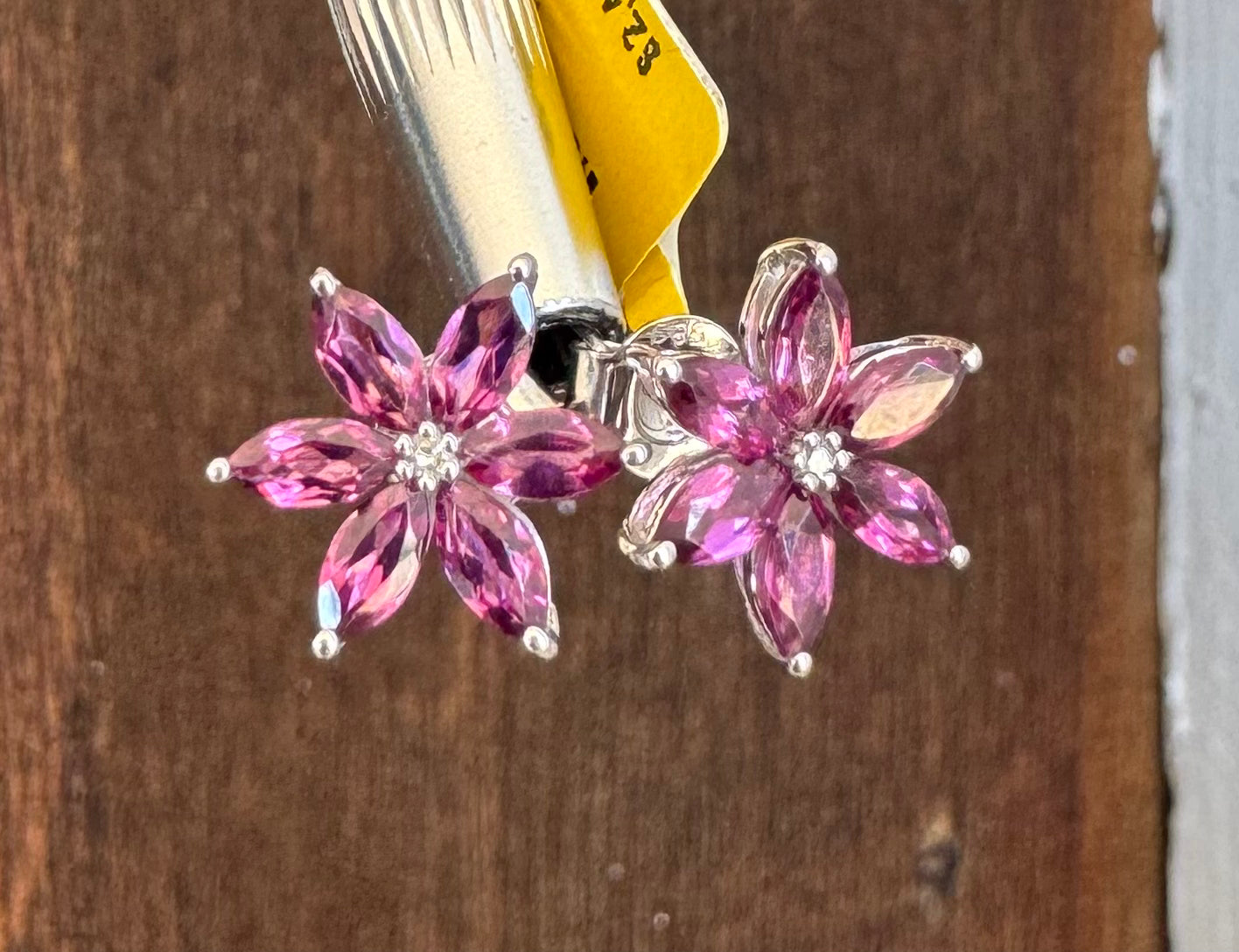 14kwg Flower Rhodolite Garnet & Diamond Earrings