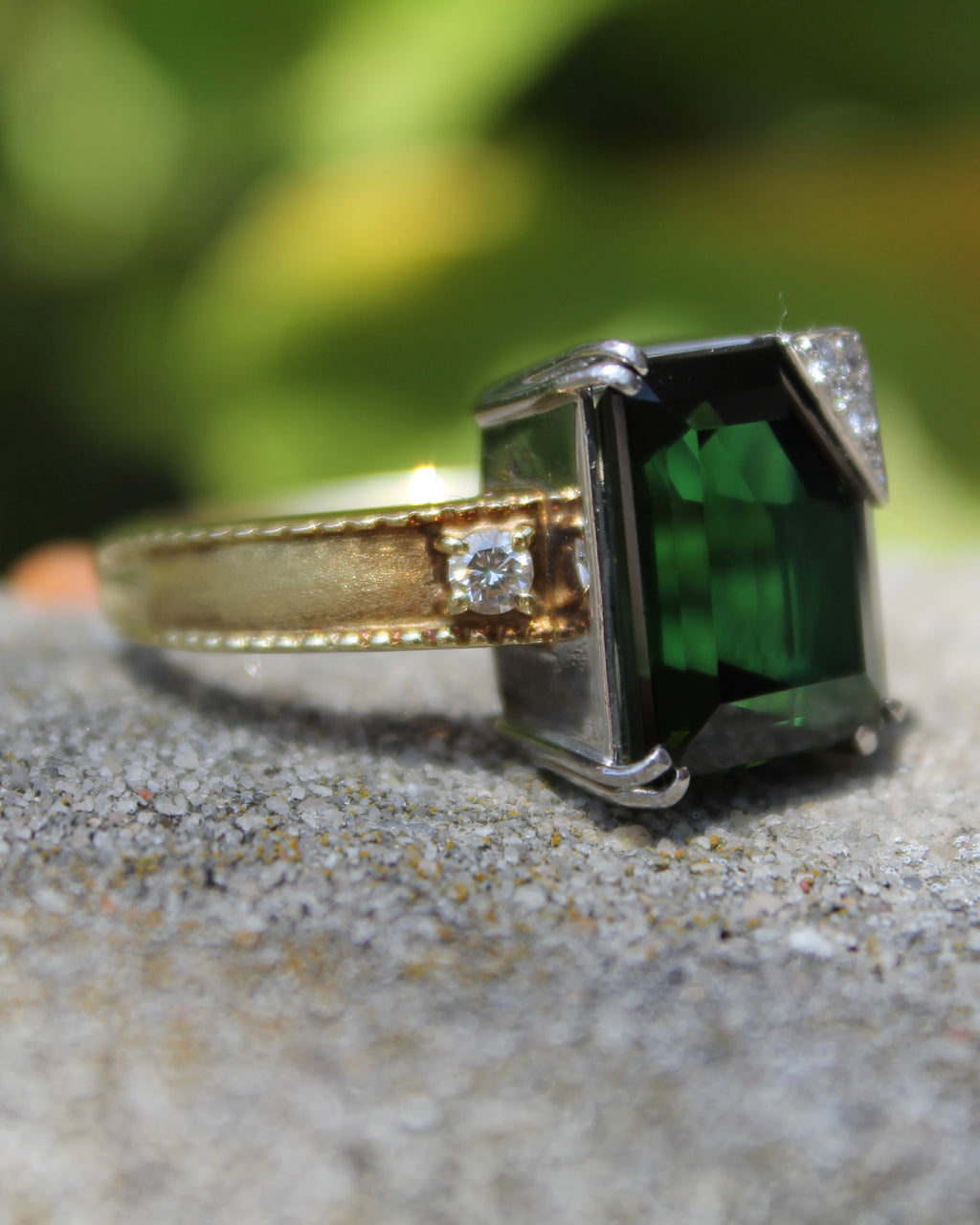 18ky & Platinum Green Tourmaline & Diamond Ring