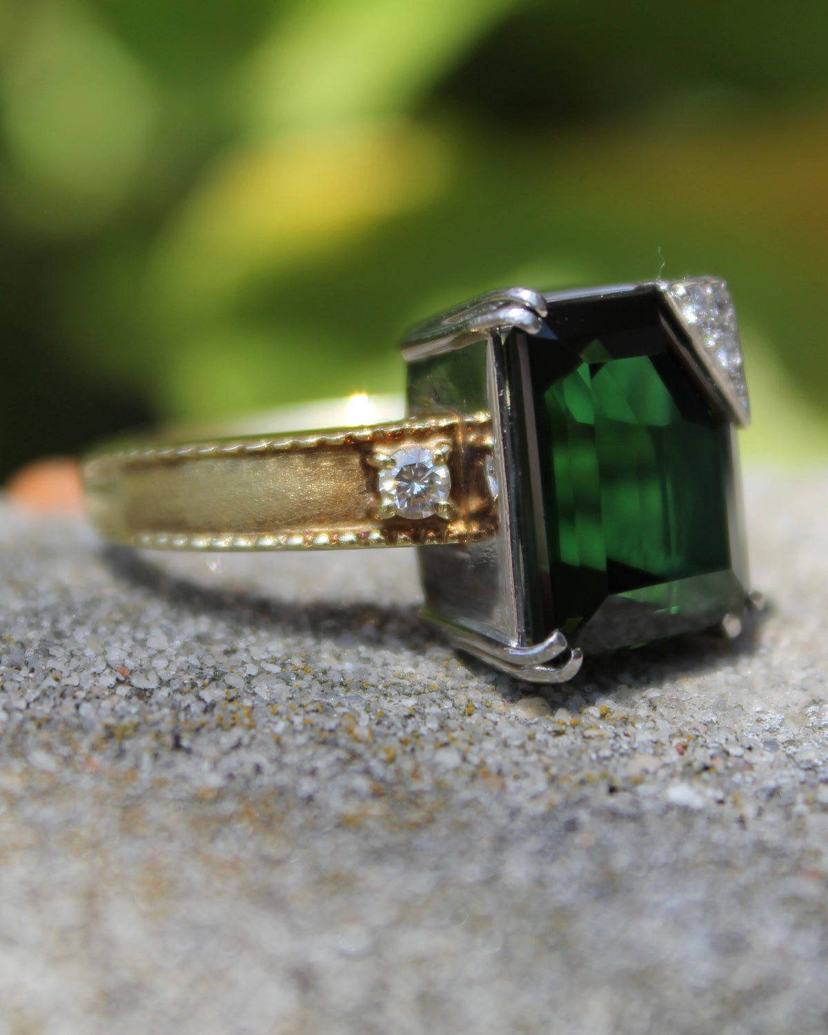 18ky & Platinum Green Tourmaline & Diamond Ring