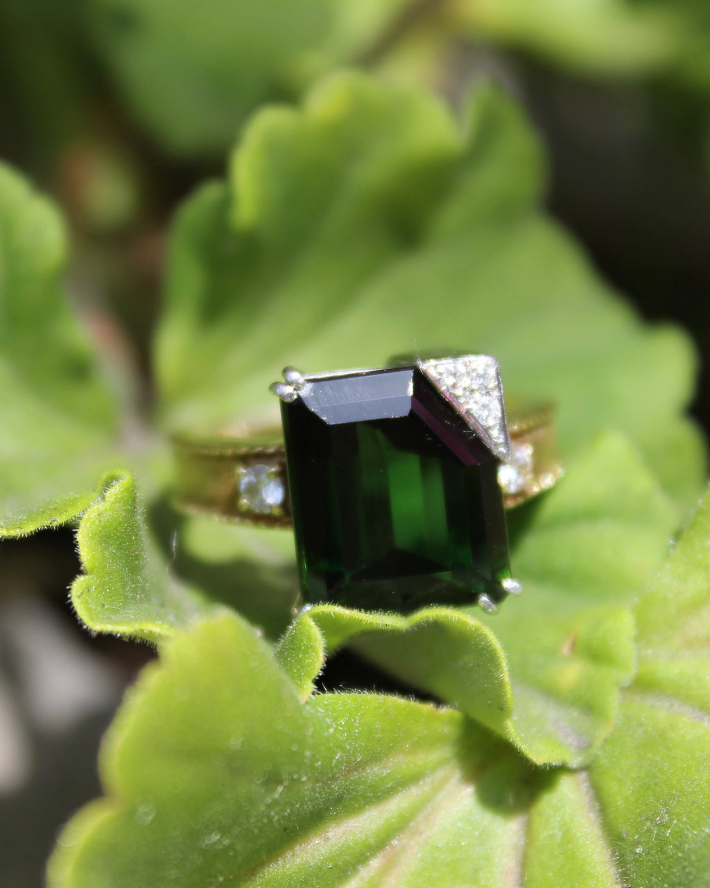 18ky & Platinum Green Tourmaline & Diamond Ring