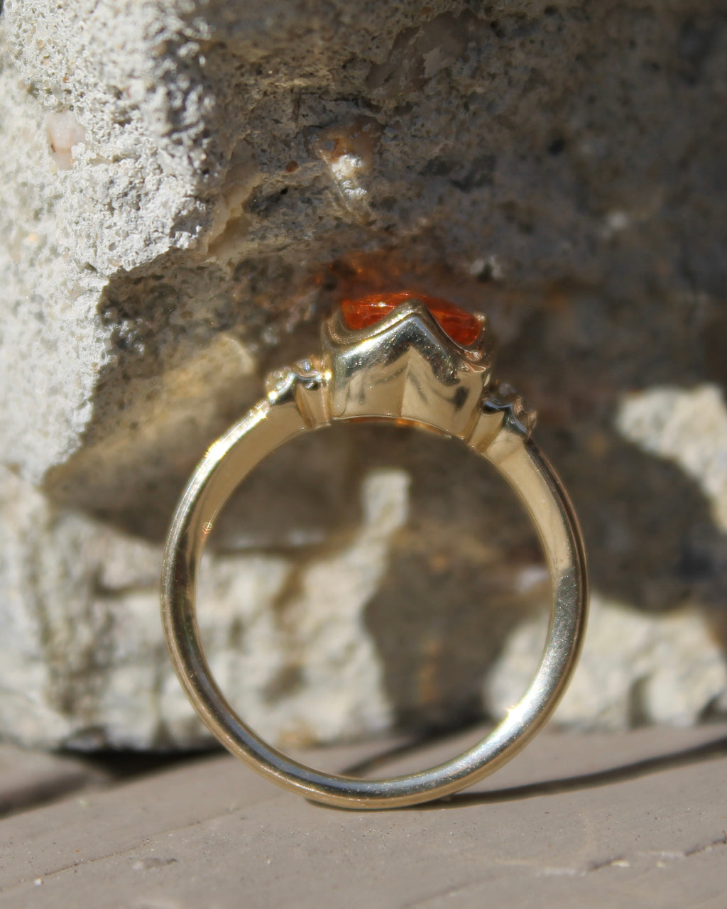 14ky Spessartite Garnet & Diamond Ring