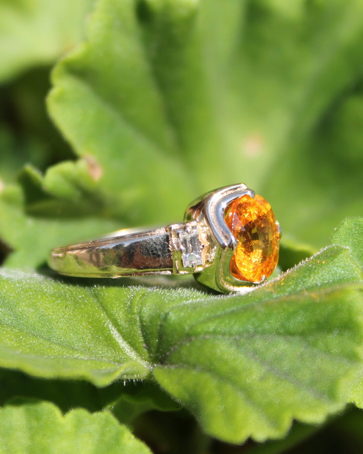 14ky Spessartite Garnet & Diamond Ring