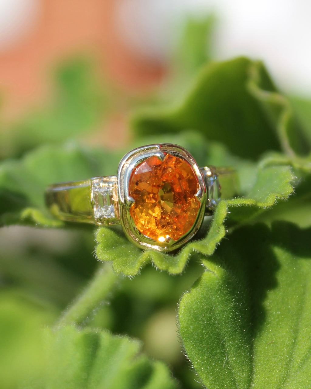 14ky Spessartite Garnet & Diamond Ring