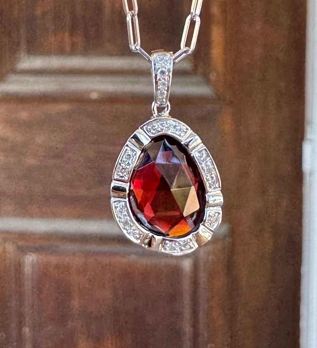 14kwg Garnet & Diamond Pendant