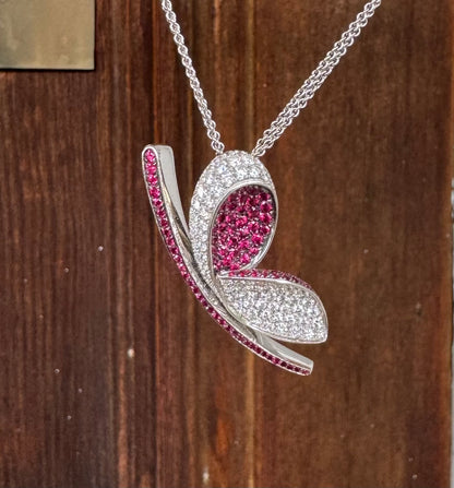 18kwg Fine Crivelli Butterfly Necklace 1.40ctw Ruby 1.60ctw Dia