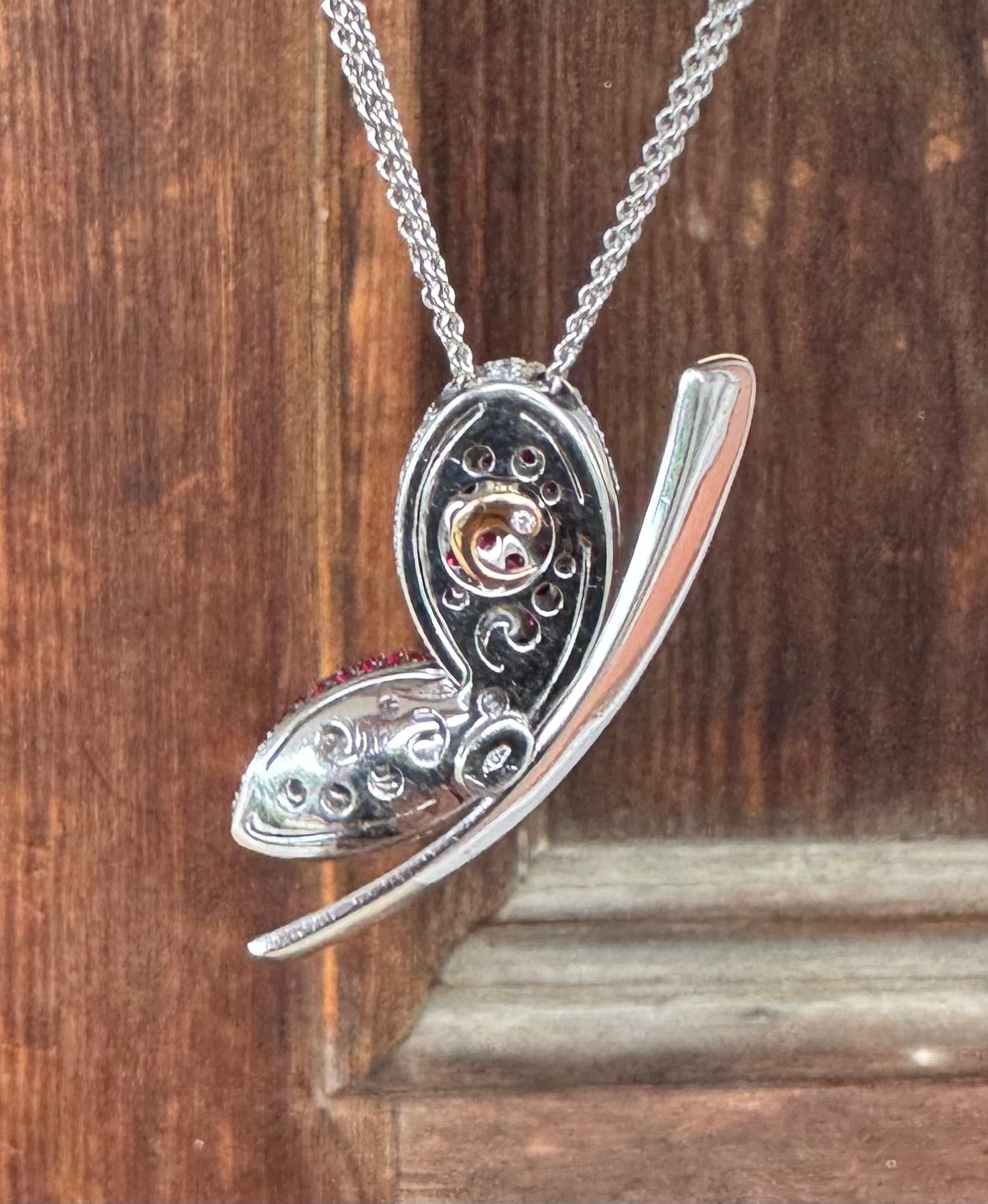 18kwg Fine Crivelli Butterfly Necklace 1.40ctw Ruby 1.60ctw Dia