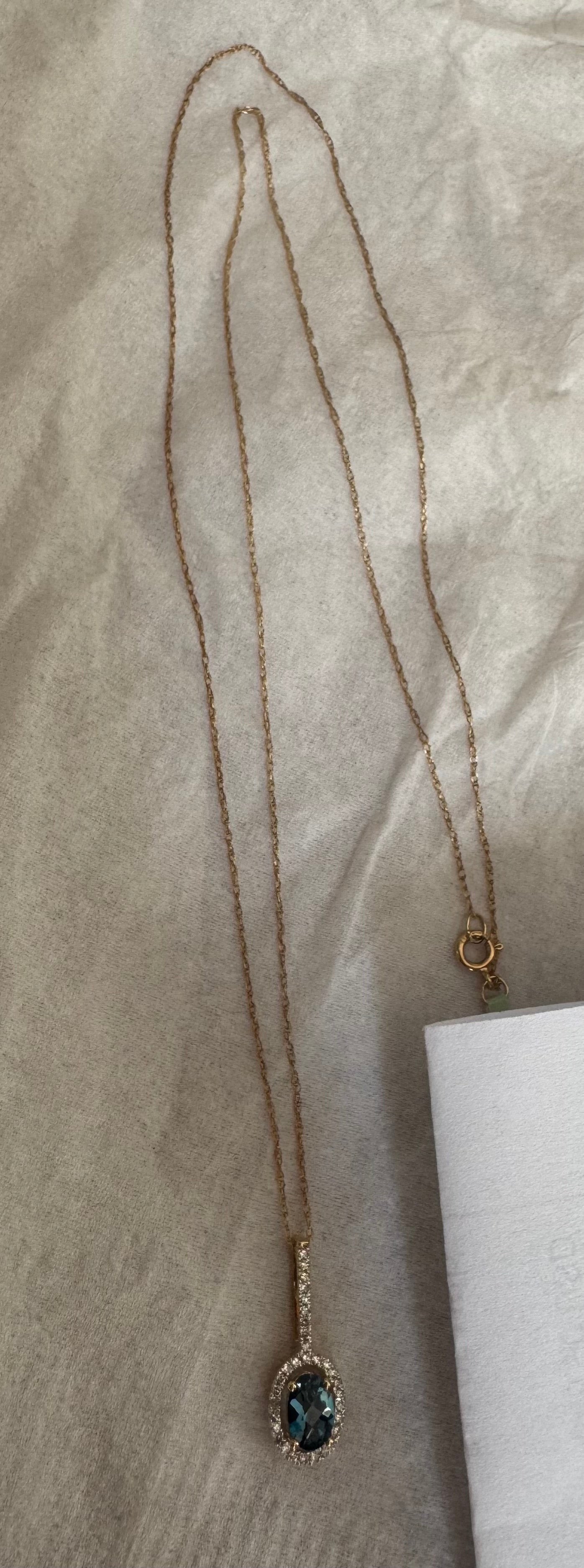 Blue Topaz & Diamond .09ctw Necklace 14ky