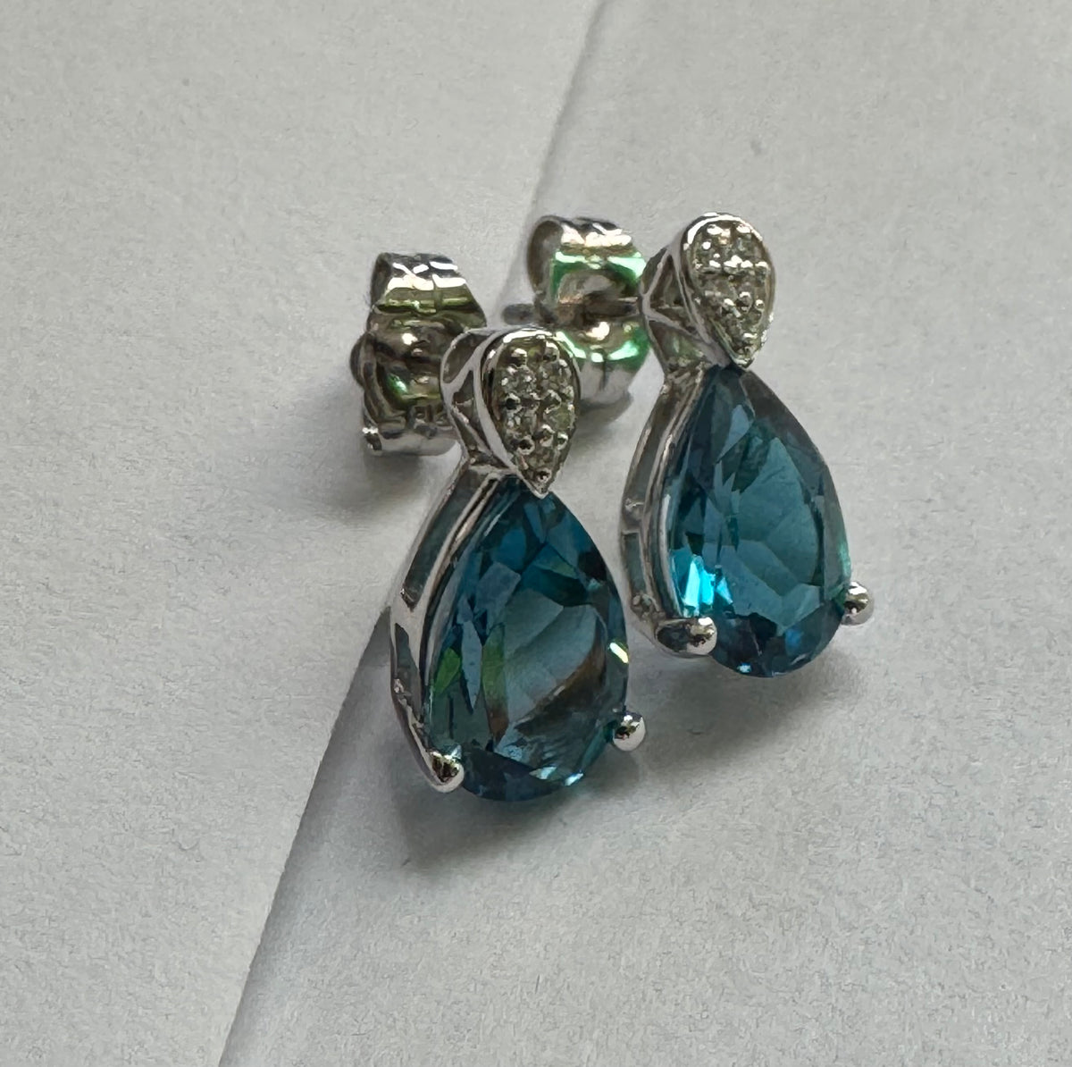 London Blue Pear Topaz & Diamond .05ctw Earrings 14ky