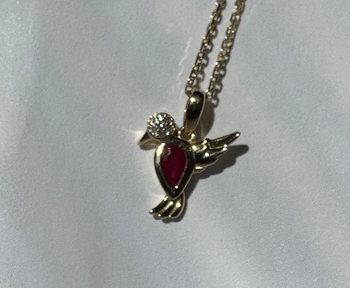Bird Pendant Ruby .28ct & Diamond .03ctw 14kyg