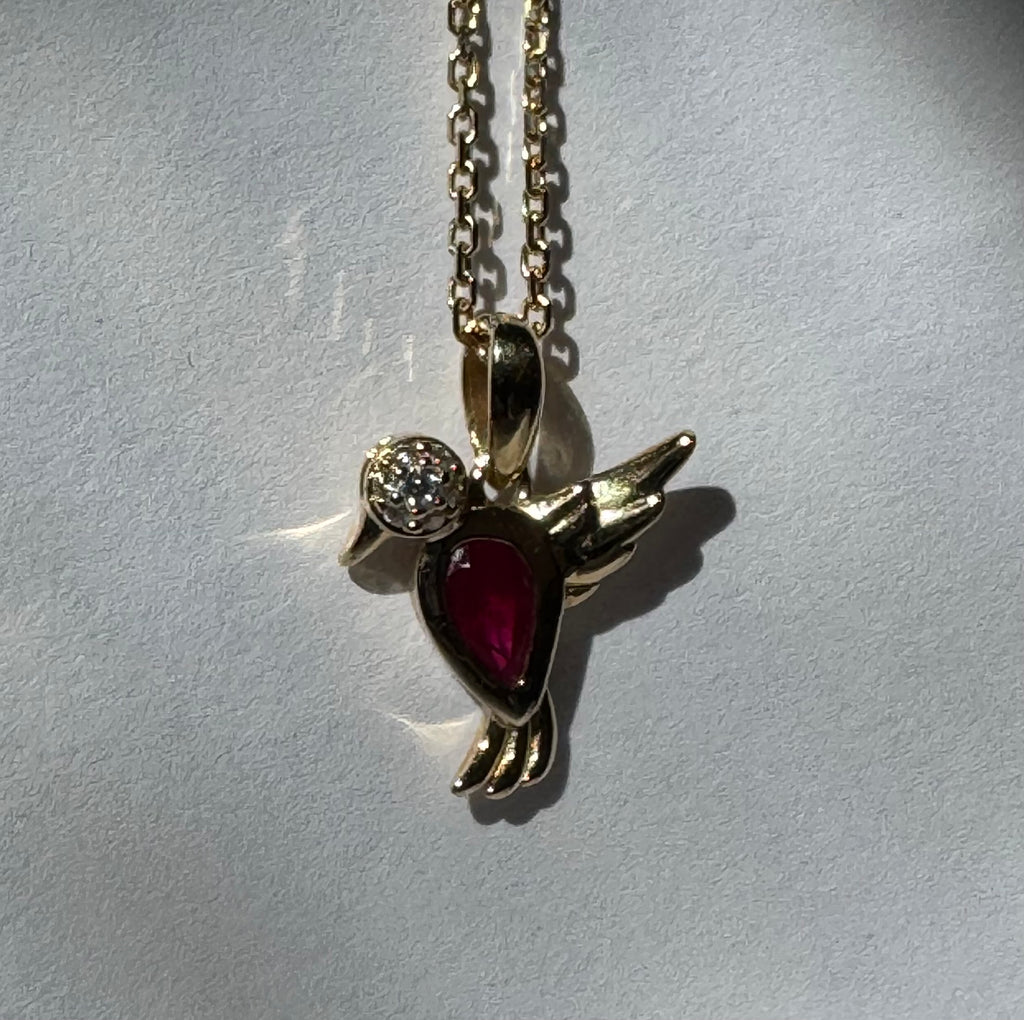 Bird Pendant Ruby .28ct & Diamond .03ctw 14kyg